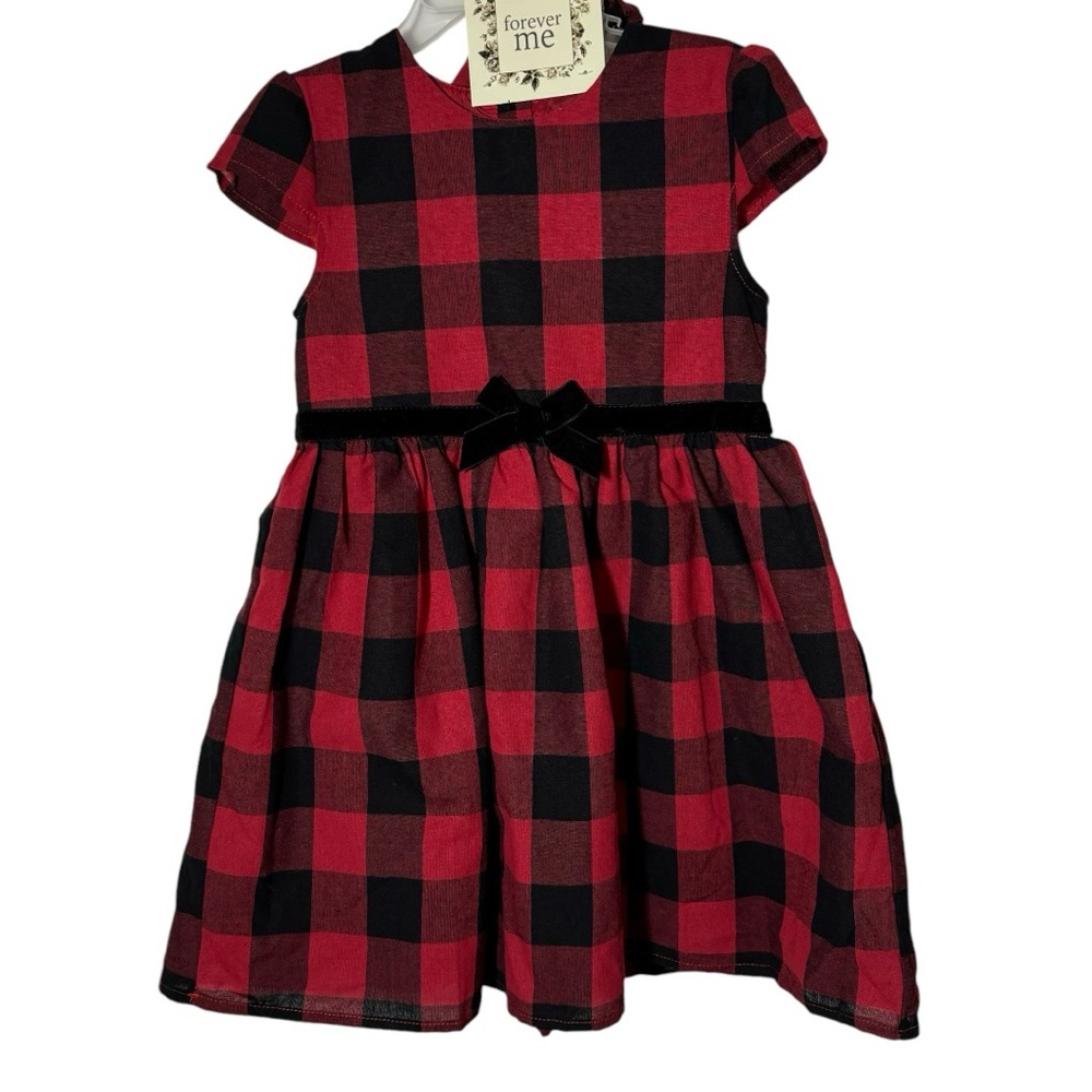 *NWT* Girls Red & Black Gingham Dress,  matching Headband Size 4T by Forever Me